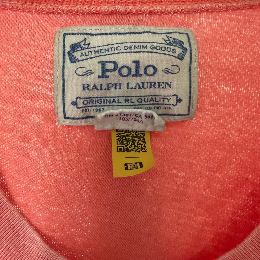 Polo Ralph Lauren XL Henley Shirt Coral Pink Slub Cotton Short Sleeve Pony - Picture 7 of 7